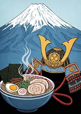 Ramen Bowl Samurai Helmet Fuji