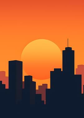 Cityscape Silhouette at Sunset