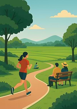 Woman Running in Park Illustration