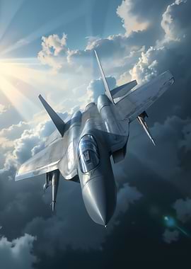 Fighter Jet Soaring Through Cloudy Sky