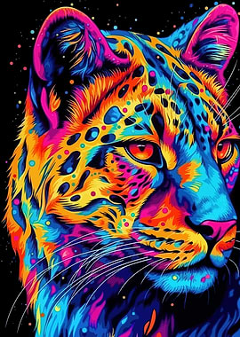 Colorful Leopard Portrait on Black Background