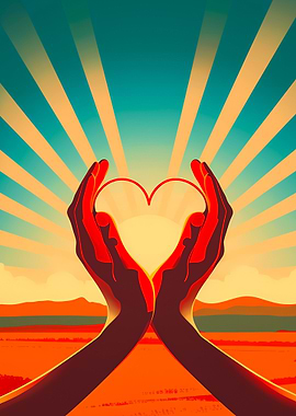 Hands Holding Heart Shape at Sunset