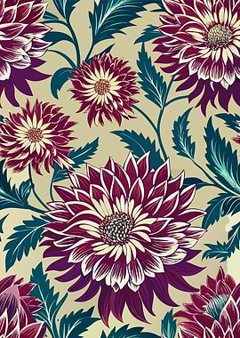 Floral Pattern with Burgundy Dahlias