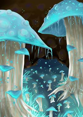Glowing Mushroom Forest Digital Art