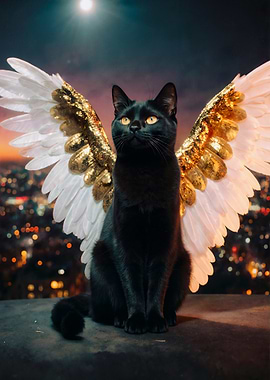 Black Cat with Angel Wings