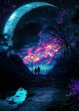 Couple under the moonlit sky