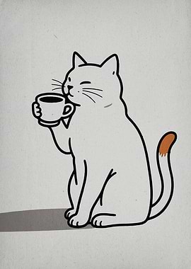 Cat drinking coffee illustration