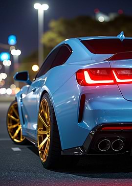 Blue Sports Car with Gold Rims