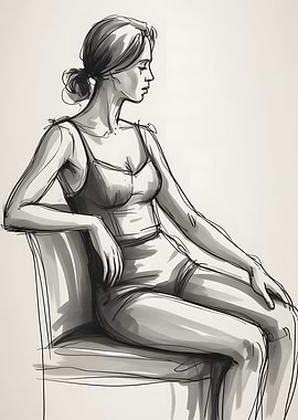 Seated Figure Sketch – Realistic Monochrome Line Drawing