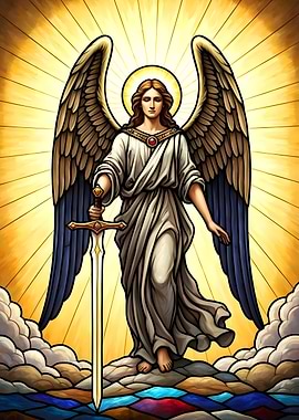 Angel with Sword in Stained Glass