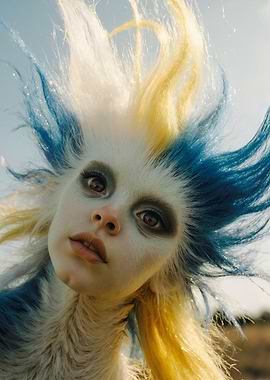 Fantasy Creature Portrait with Blue and Yellow Hair