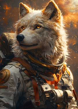 Astronaut Cool Animal Wolf in Space Cosmic