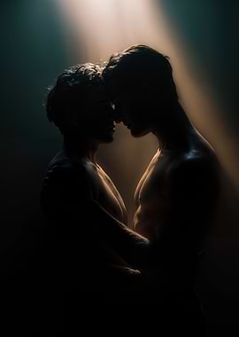 Silhouette of Two Gay Men Embracing