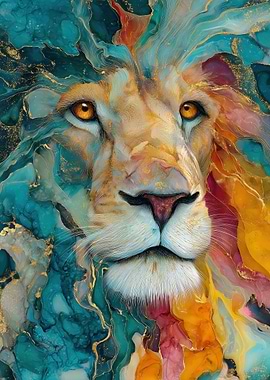 Colorful Lion Portrait