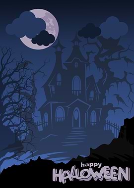 Spooky Halloween Haunted House Illustration