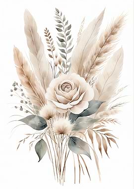 Watercolor Floral Arrangement with Rose