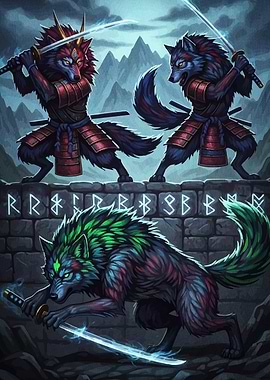 Samurai Wolves Swords and Runes