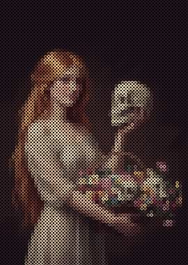 Ophelia with Skull, Pointillism Style