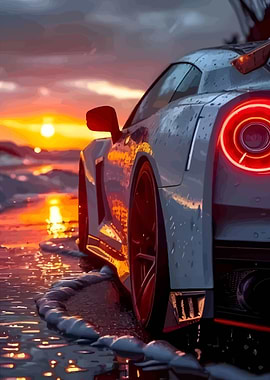 Car on Beach at Sunset