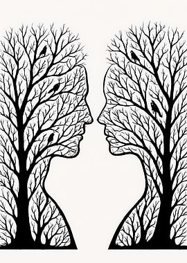 Tree Faces Silhouette Art
