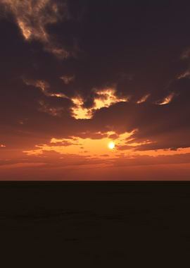 Dramatic Sunset Over Dark Landscape