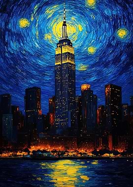 Empire State Building Starry Night Painting