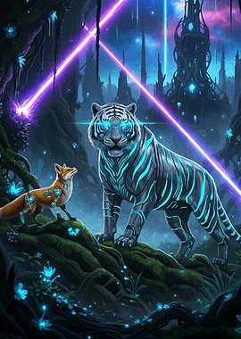 Cyberpunk Tiger Fox Forest