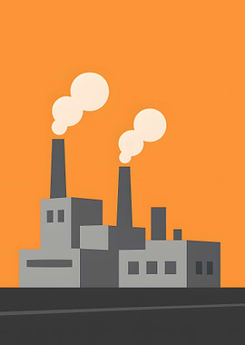 Minimalist Factory Illustration with Smoke