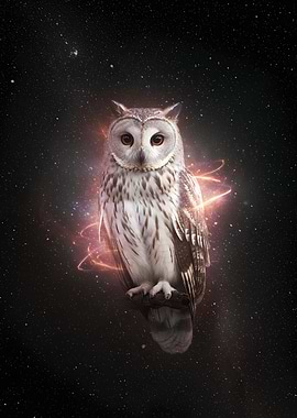 Owl in Space with Energy Aura