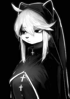 Monochrome Anime Nun Character Portrait
