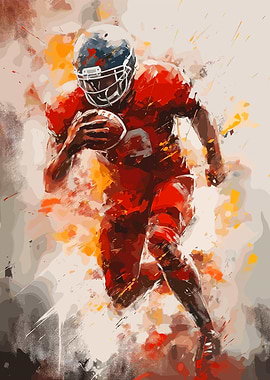 American Football Player in Action Painting
