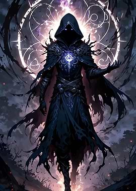 Dark hooded figure with glowing eyes
