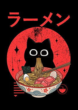 Cat Eating Ramen
