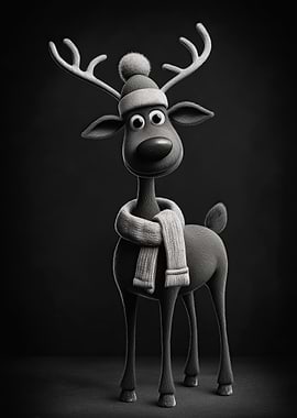 Cartoon Reindeer with Hat and Scarf
