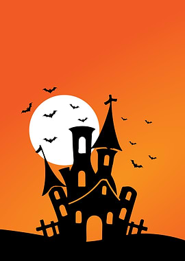 Halloween Haunted House Silhouette with Bats
