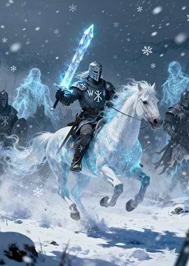Winter Knight on Horseback with Sword