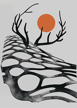Abstract Deer Antlers with Orange Sun