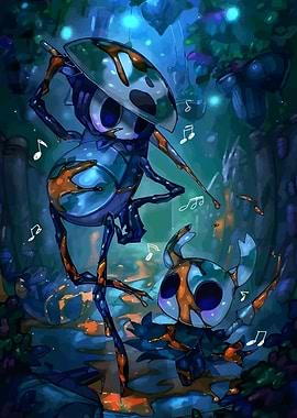 Hollow Knight characters dancing in blue