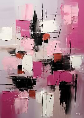 Pink & Magenta Abstract Geometry – Palette-Knife Impasto Painting