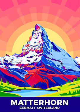 Matterhorn, Zermatt Switzerland Colorful Art