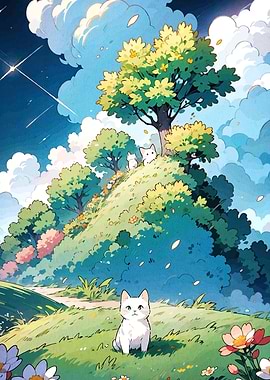 Cute Cats in a Dreamy Landscape