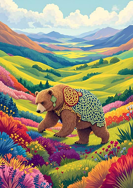 Bear in a colorful landscape