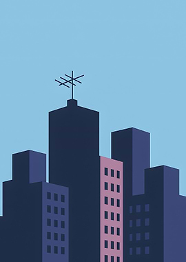 Minimalist Cityscape with Antenna