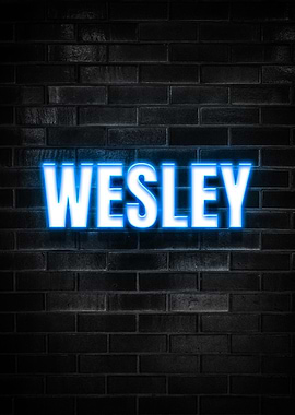 Wesley Neon Sign on Brick Wall