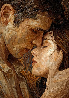 Passionate Embrace: Impasto Lovers Portrait