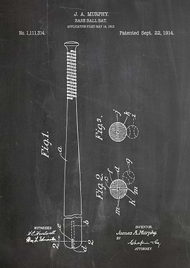 Vintage Baseball Bat Patent Blueprint