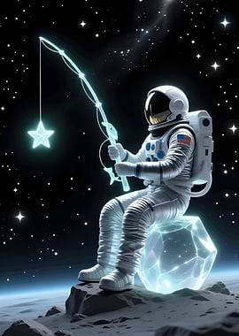 Astronaut Fishing for Stars in Space