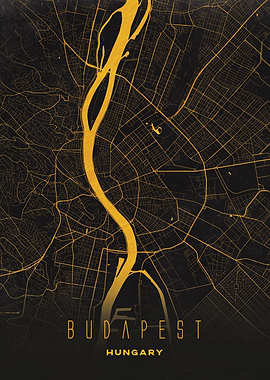 Budapest, Hungary City Map Artwork - Modern Minimalist Street Map of Budapest's Iconic Urban Landscape