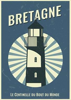 Bretagne Lighthouse Vintage Travel - French Coastal