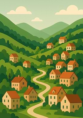 Village in the Hills Illustration